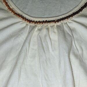 Women’s Cream Short-Sleeve Scoop Neck Top with Sequin Trim